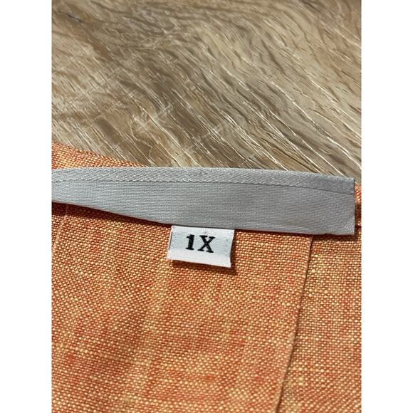 Bryn Walker Oversized 1X 100% Linen Top High Low Relaxed Fit Orange Tunic - Picture 8 of 9
